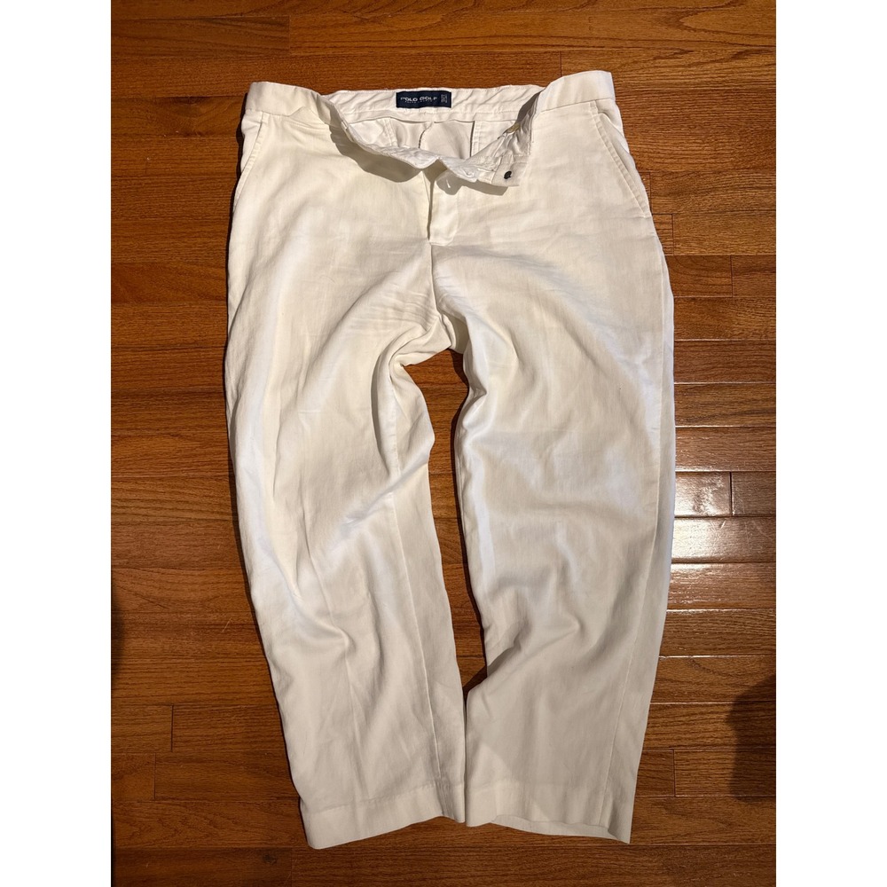 Polo Golf Ralph Lauren White Linen Blend High Rise Straight Leg Pants 38x27